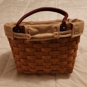 Longaberger Woven Basket Handbag with Tan and Brown Accents